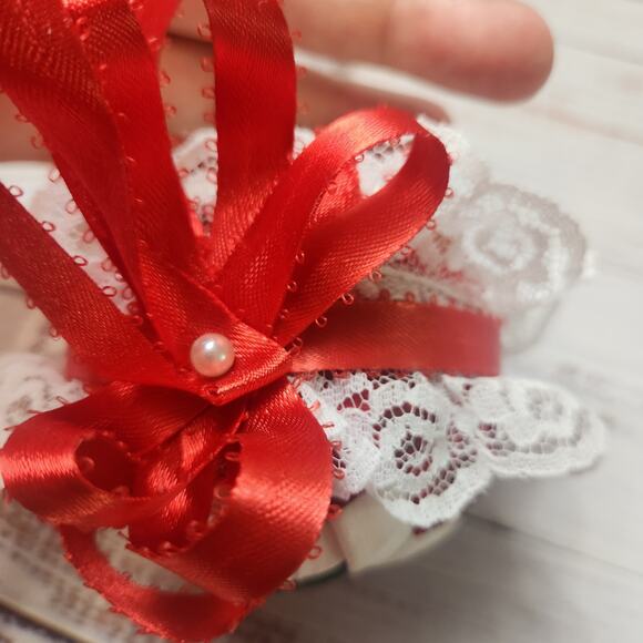 Vtg Quilted Christmas Ornaments Red Green White Star Pattern Ribbon Handmade - Picture 5 of 8